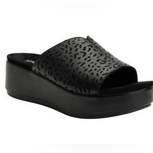 Alegria Womens Trinity Cheetah Sandals Platform Wedge Black Leather 39 9